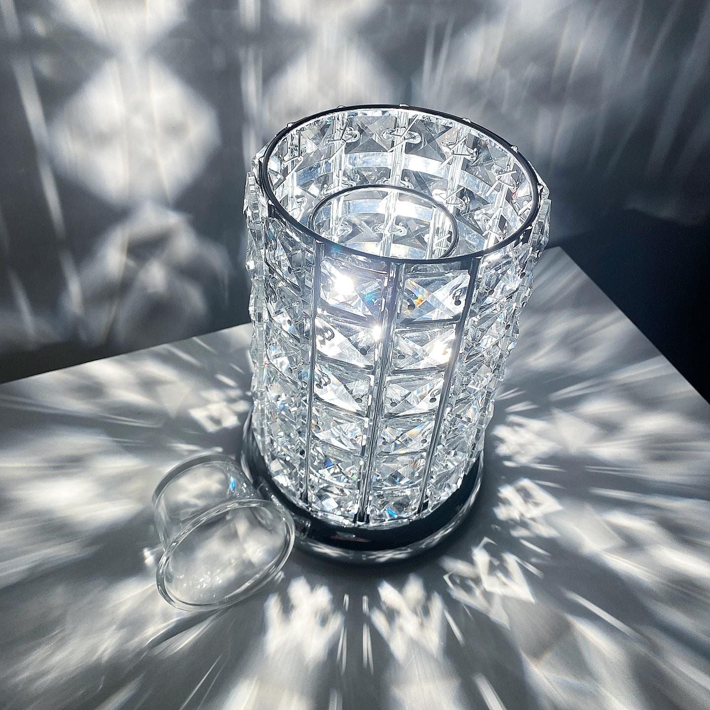 Chrome crystal effect touch lamp